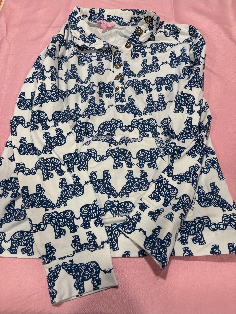 Lilly Pulitzer Captain Popover Pack Your Trunk Elephant Navy White Large L EUC